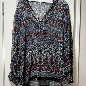 Joie Gray and Blue Long Sleeve Embellished Blouse